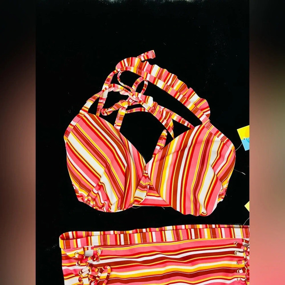 Island Rays NWT Ladies 1X Two Piece Bikini Set Striped Swimsuit Padded Top - Picture 9 of 16